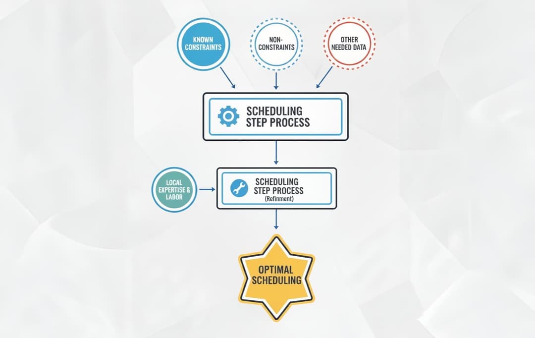 Scheduling step process diagram showing optimal scheduling workflow