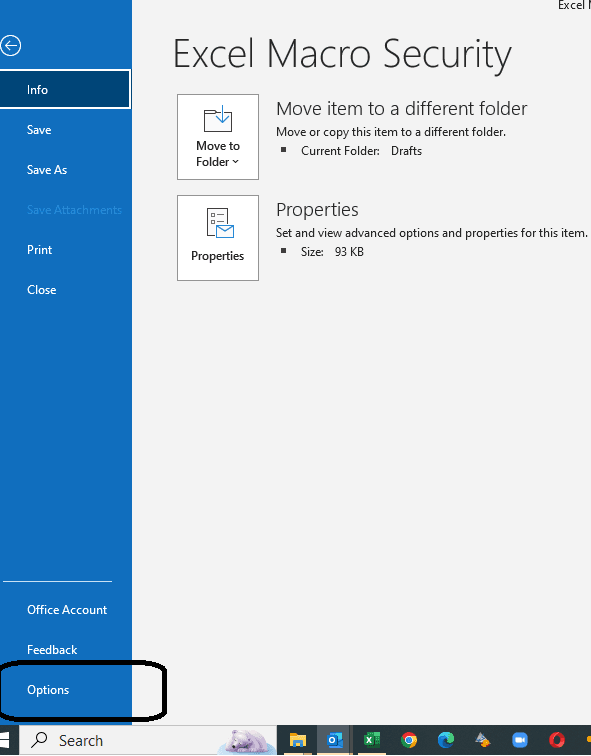 Screenshot of Excel Macro Security options menu.