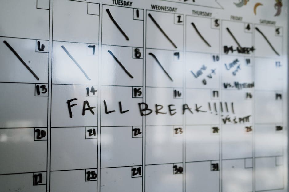 Production planner reviewing a complex scheduling whiteboard calendar in manufacturing office