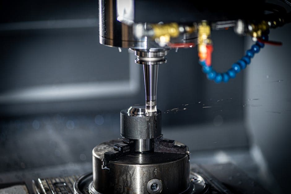 Close-up of CNC machine in operation showing precision machining and setup operations